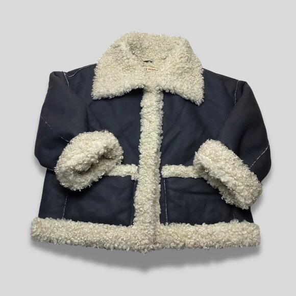 FREE PEOPLE Kiki Faux Leather Jacket with High Pile Fleece Trim Size L - Picture 2 of 10